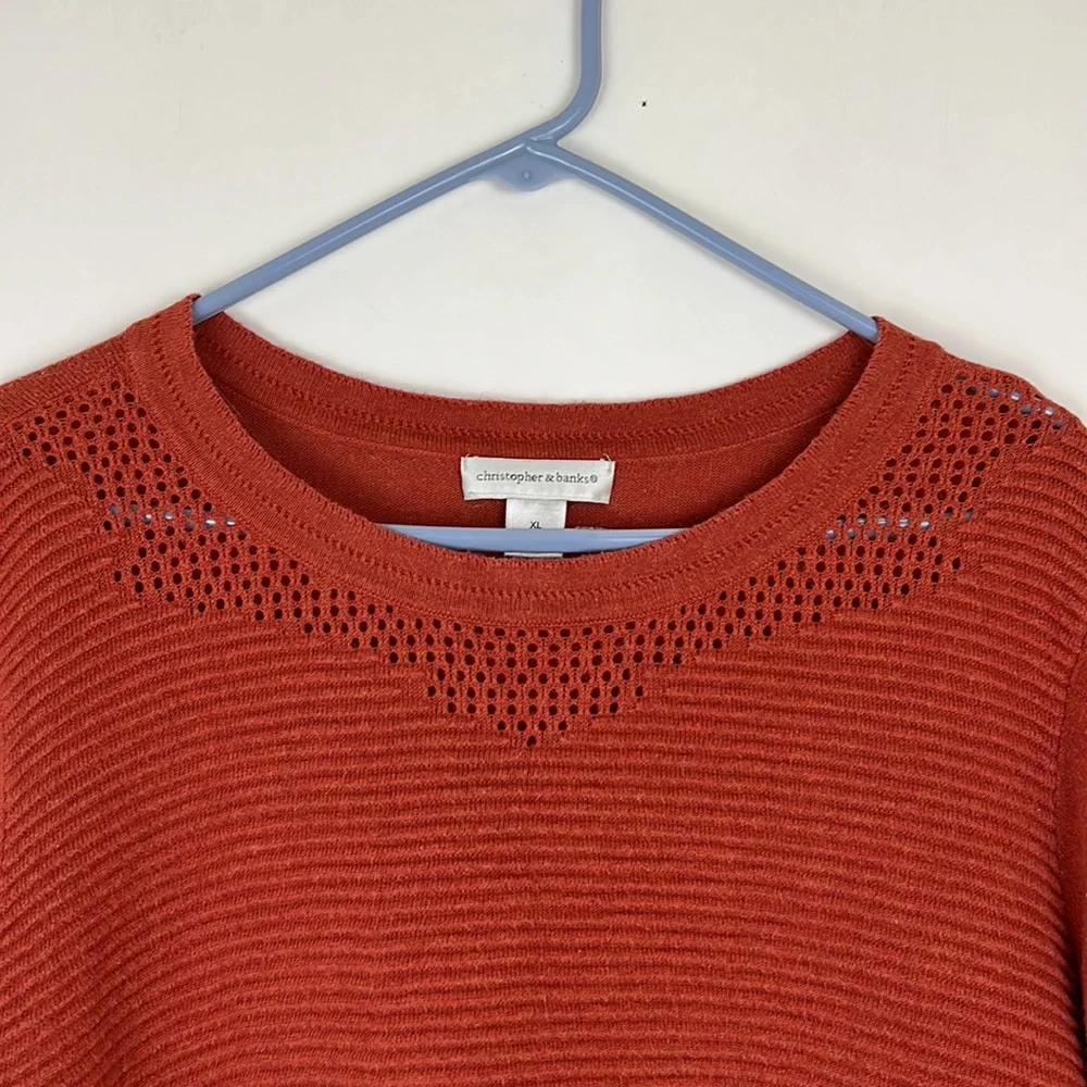 CHRISTOPHER & BANKS pullover sweater shirt orange ribbed texture orange … - Picture 3 of 8